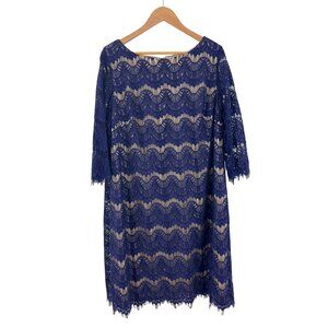 Size 18W 2X NAVY BLUE LACE SCALLOPED SHIFT DRESS Wedding‎ Evening PLUS SIZE